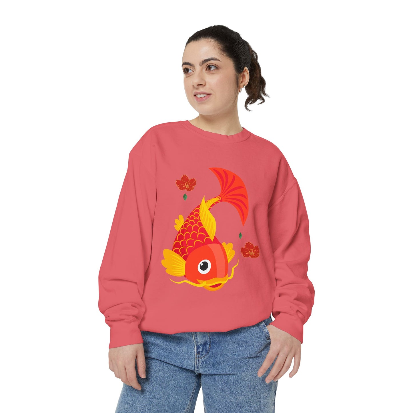 Goldfish with flowing fins and red blossoms Unisex Garment-Dyed Sweatshirt