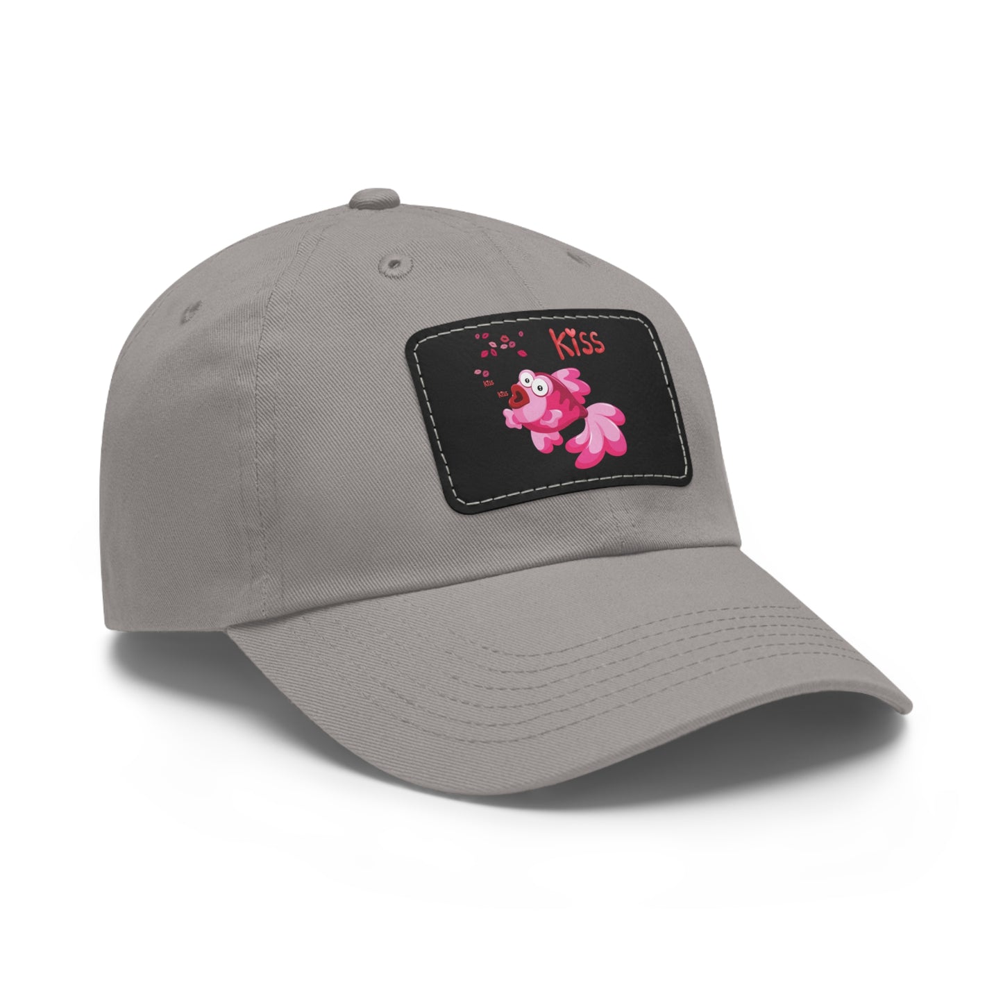 Pink fish with open mouth and kiss Dad Hat with Leather Patch (Rectangle)