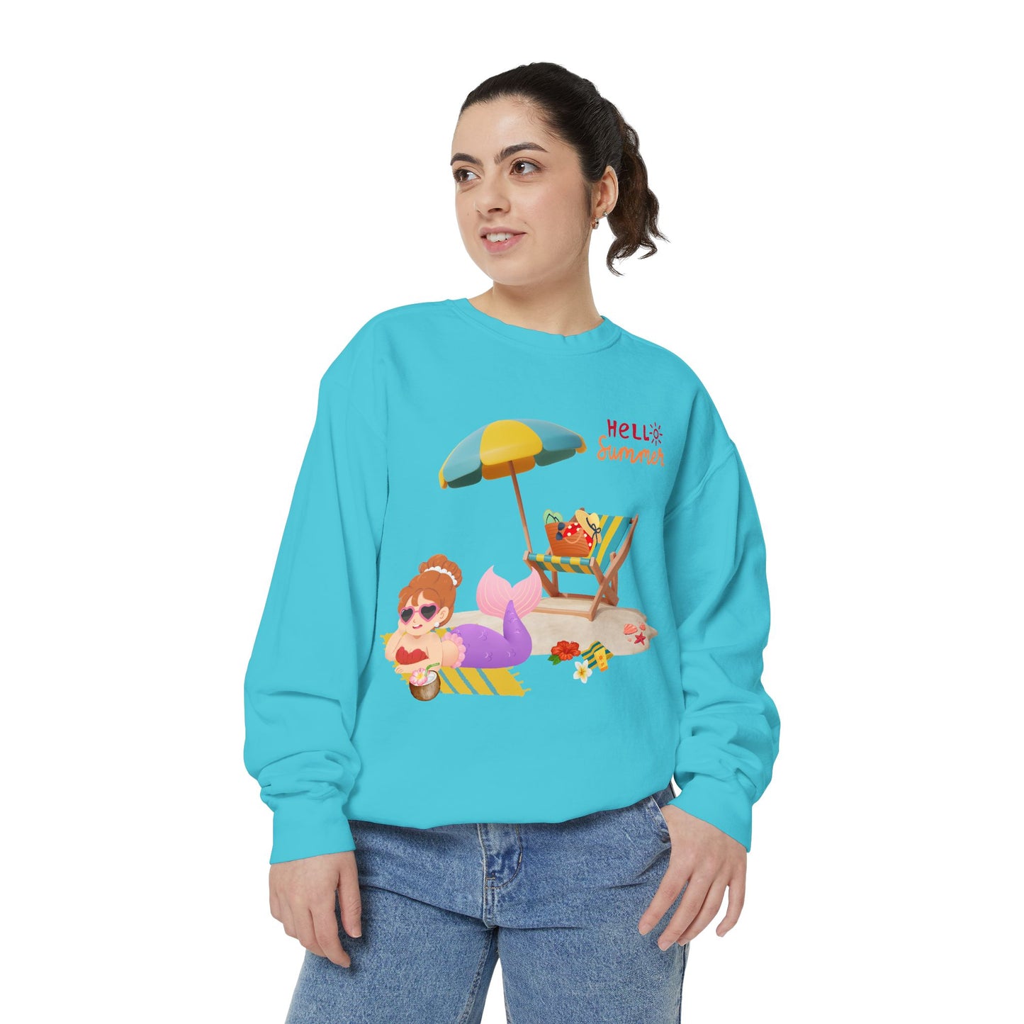 Mermaid lounging on a beach towel Unisex Garment-Dyed Sweatshirt