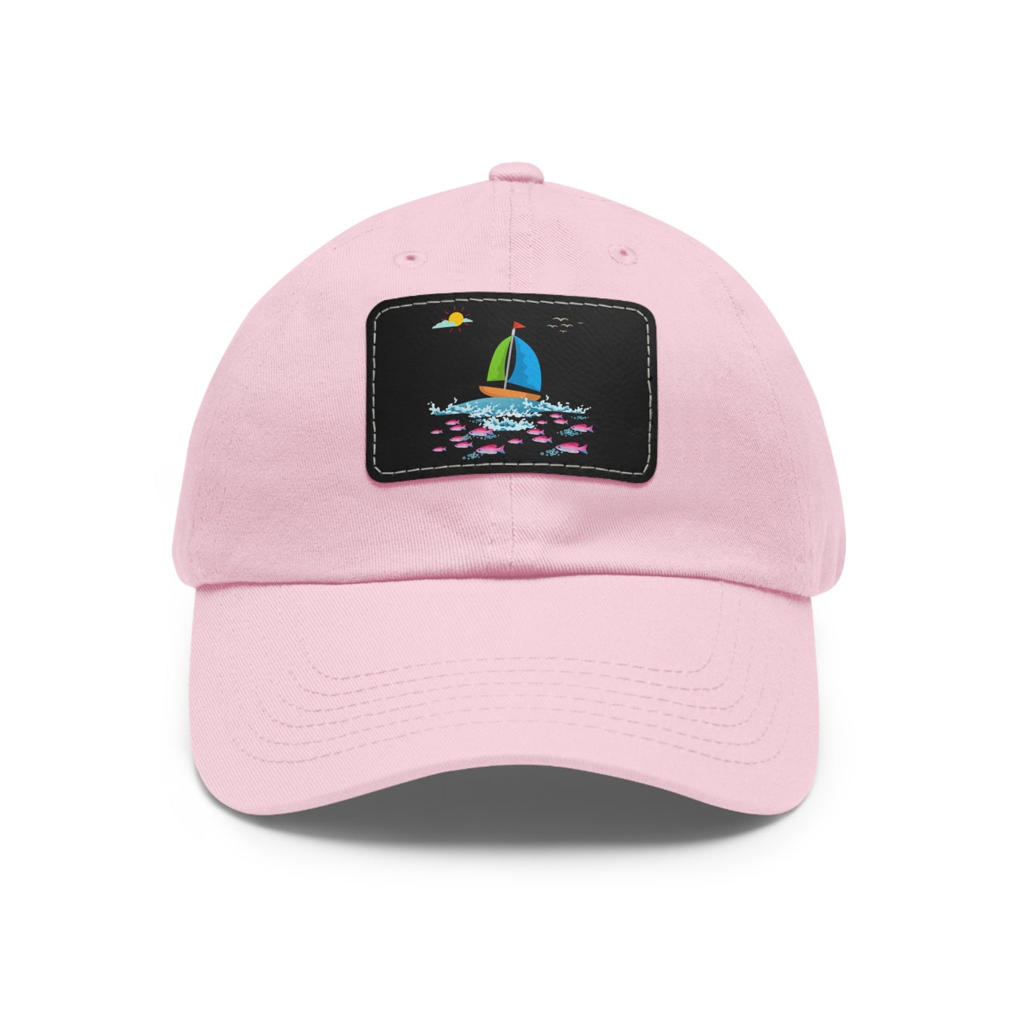 Sailboat and Red fish Dad Hat with Leather Patch (Rectangle)
