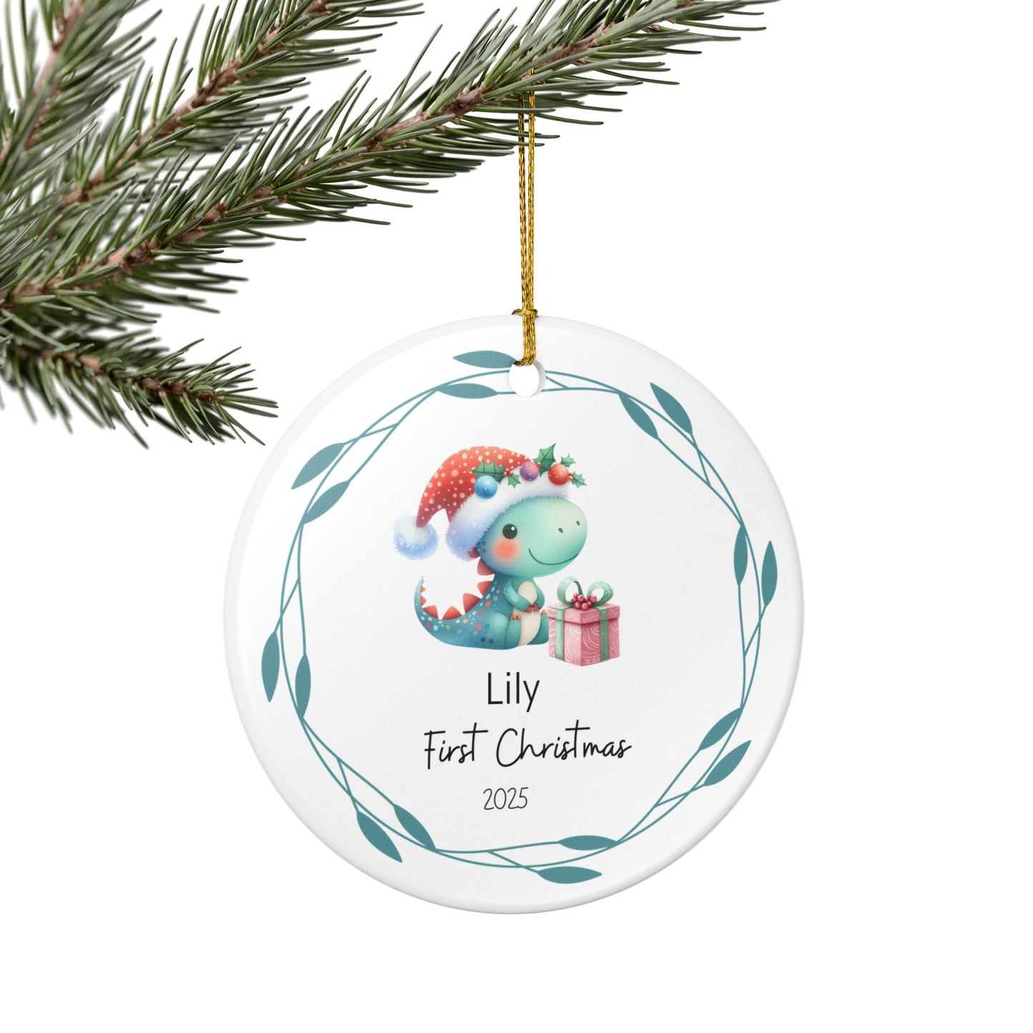 Personalized First Christmas Ornament, Cute Dinosaur Decoration, Holiday Gift, Baby's First Christmas, Keepsake Ornament