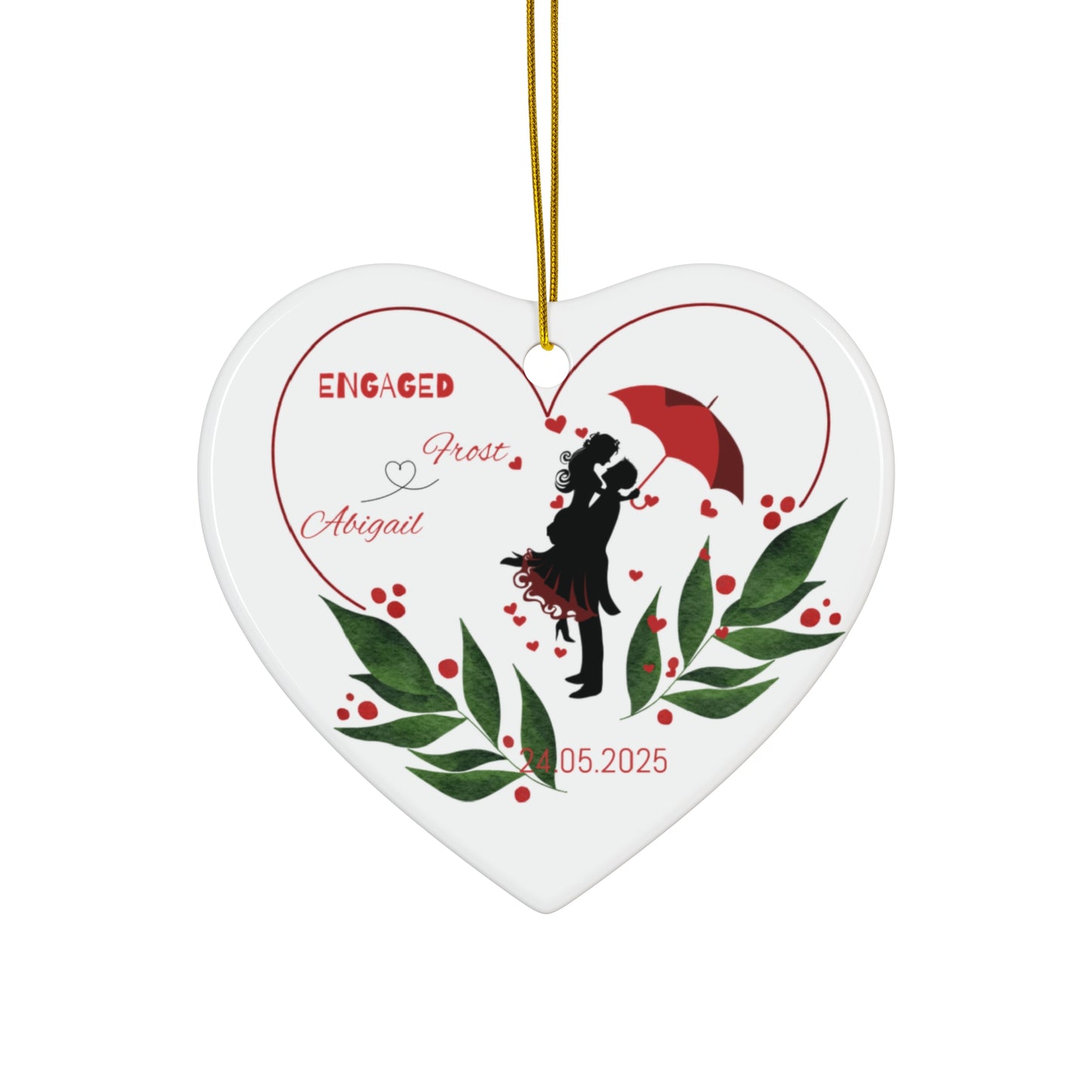 Engagement Ornament, Personalized Holiday Decoration, Custom Couples Keepsake, Wedding Gift, Love Heart Ornament