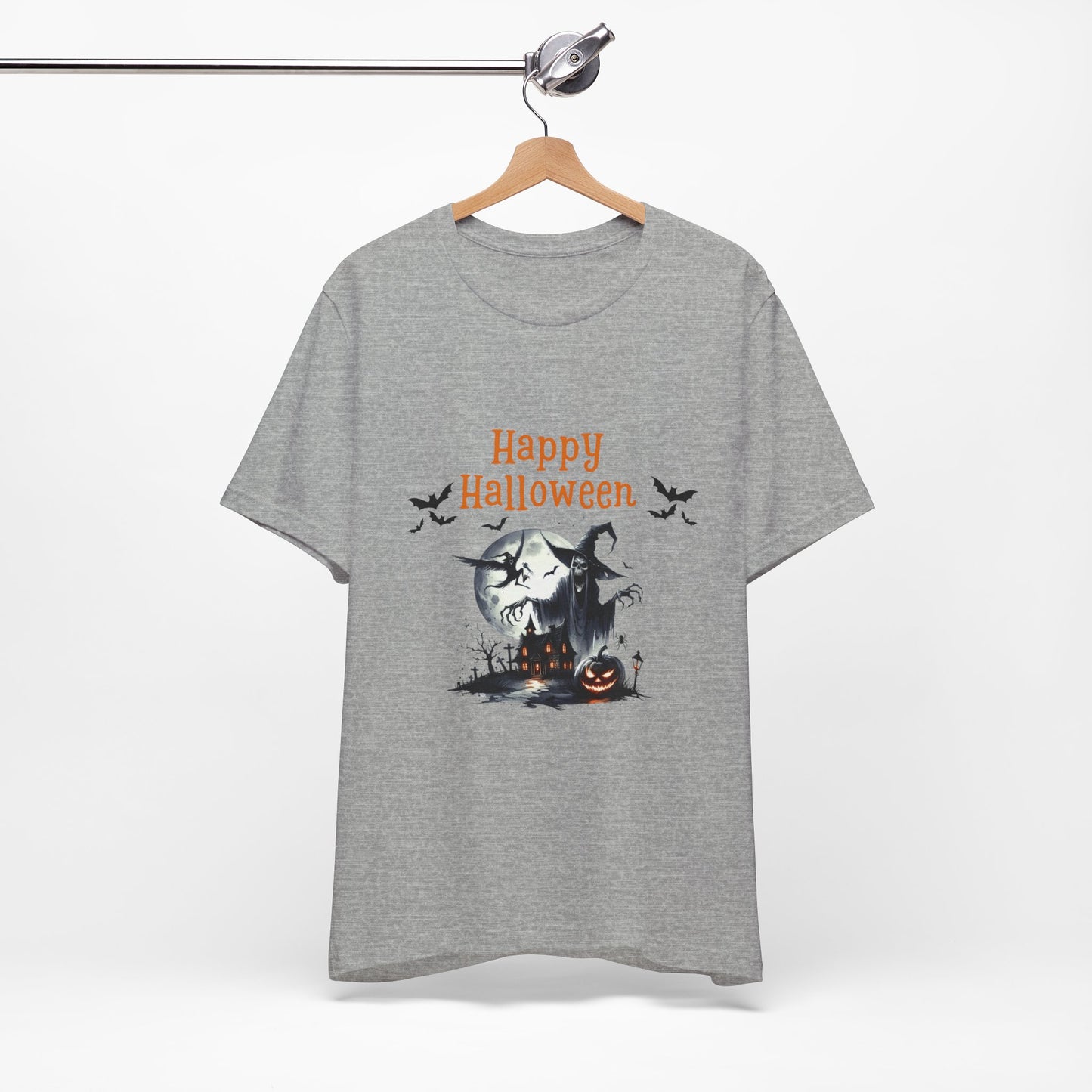 Happy Halloween Unisex Tee, Spooky T-Shirt, Halloween Gift, Fall Wardrobe Essential, Ghosts and Ghouls Vibe