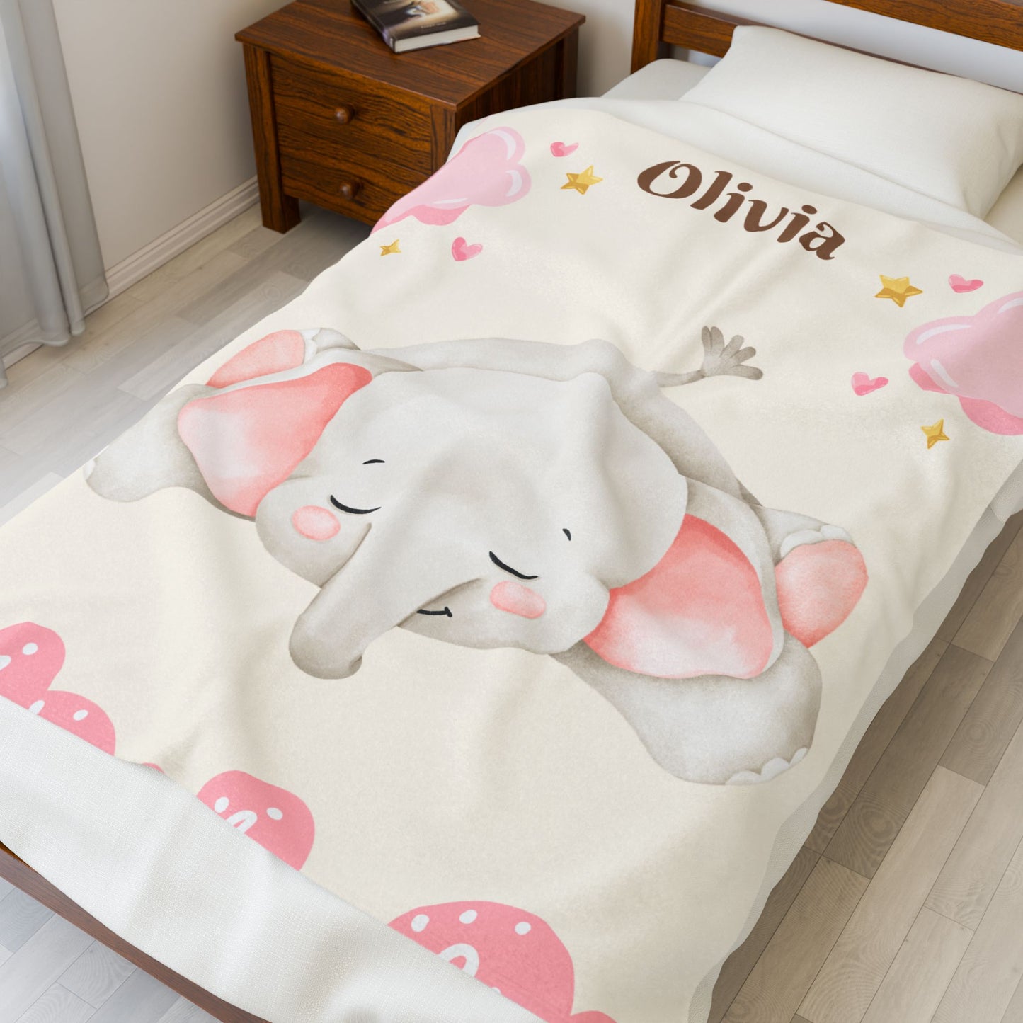 Personalized Baby Elephant Plush Blanket, Soft Nursery Throw, Gift for Newborn, Baby Shower, Child's Room Decor, Cozy Bedding