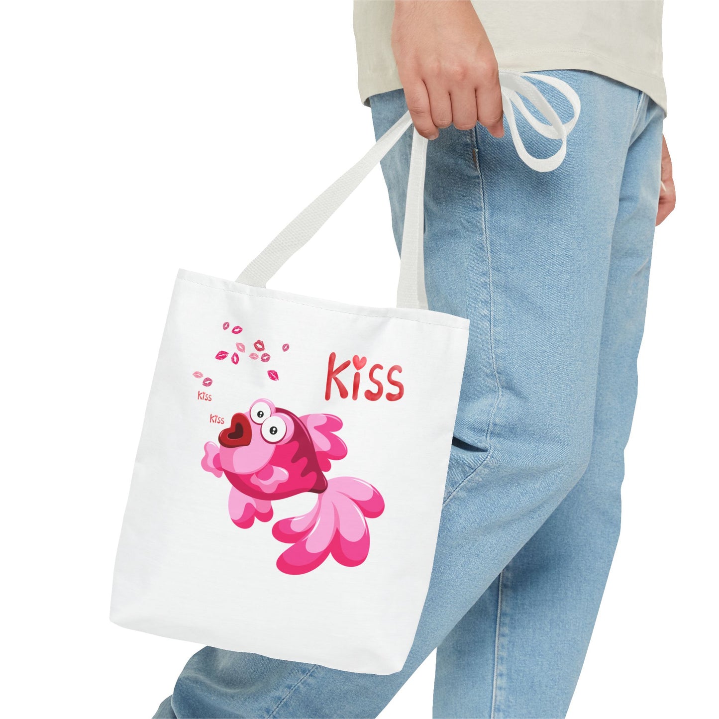 Pink fish with open mouth and kiss Tote Bag