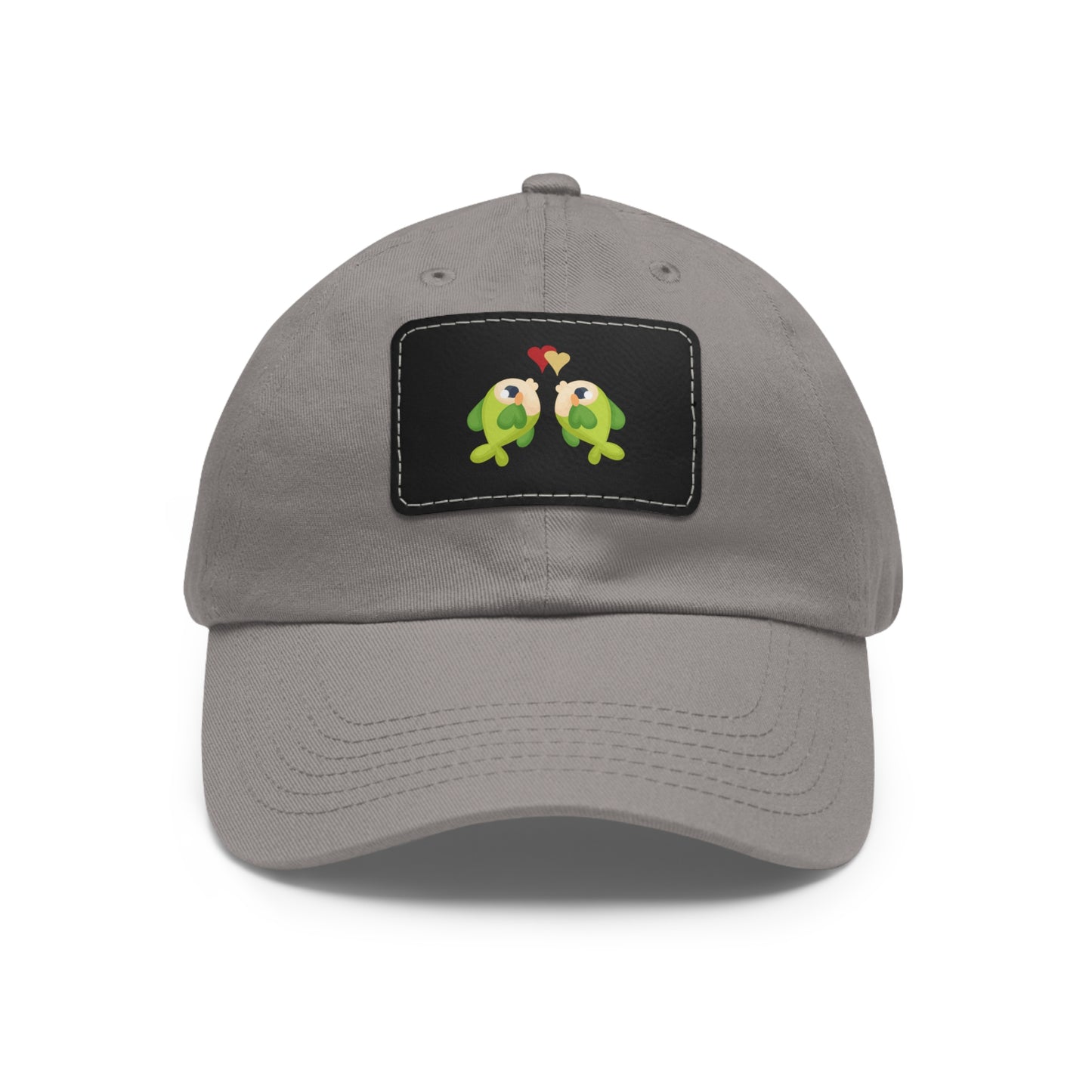 Two hearts float between the fish one red and one yellow Dad Hat with Leather Patch (Rectangle)