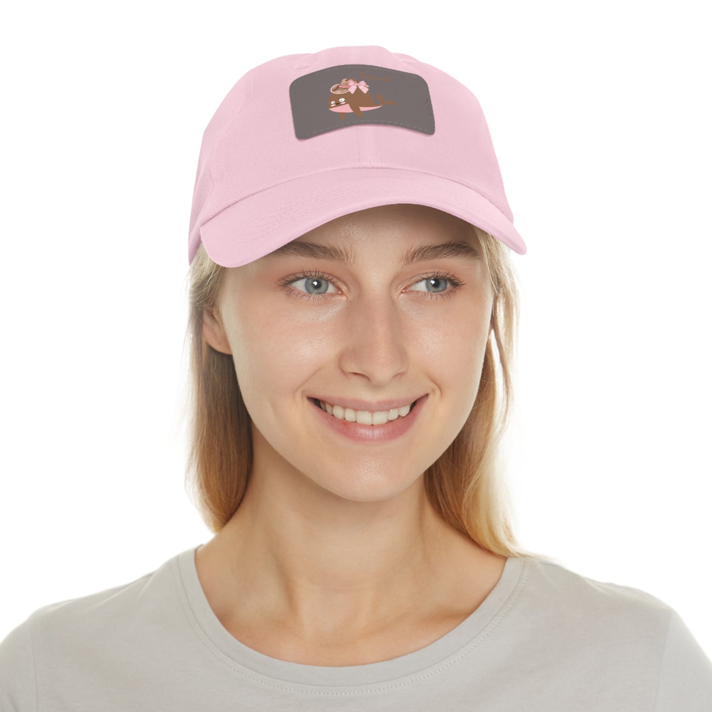 Whale wearing a cowboy hat with a pink bow Dad Hat with Leather Patch (Rectangle)