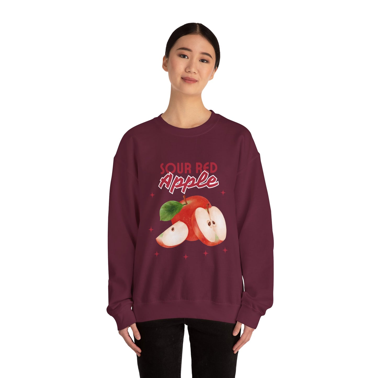 Sour Red Apple Sweatshirt, Cozy Crewneck, Unisex Apparel, Cute Fruit Design, Perfect Gift for Apple Lovers, Autumn Fashion