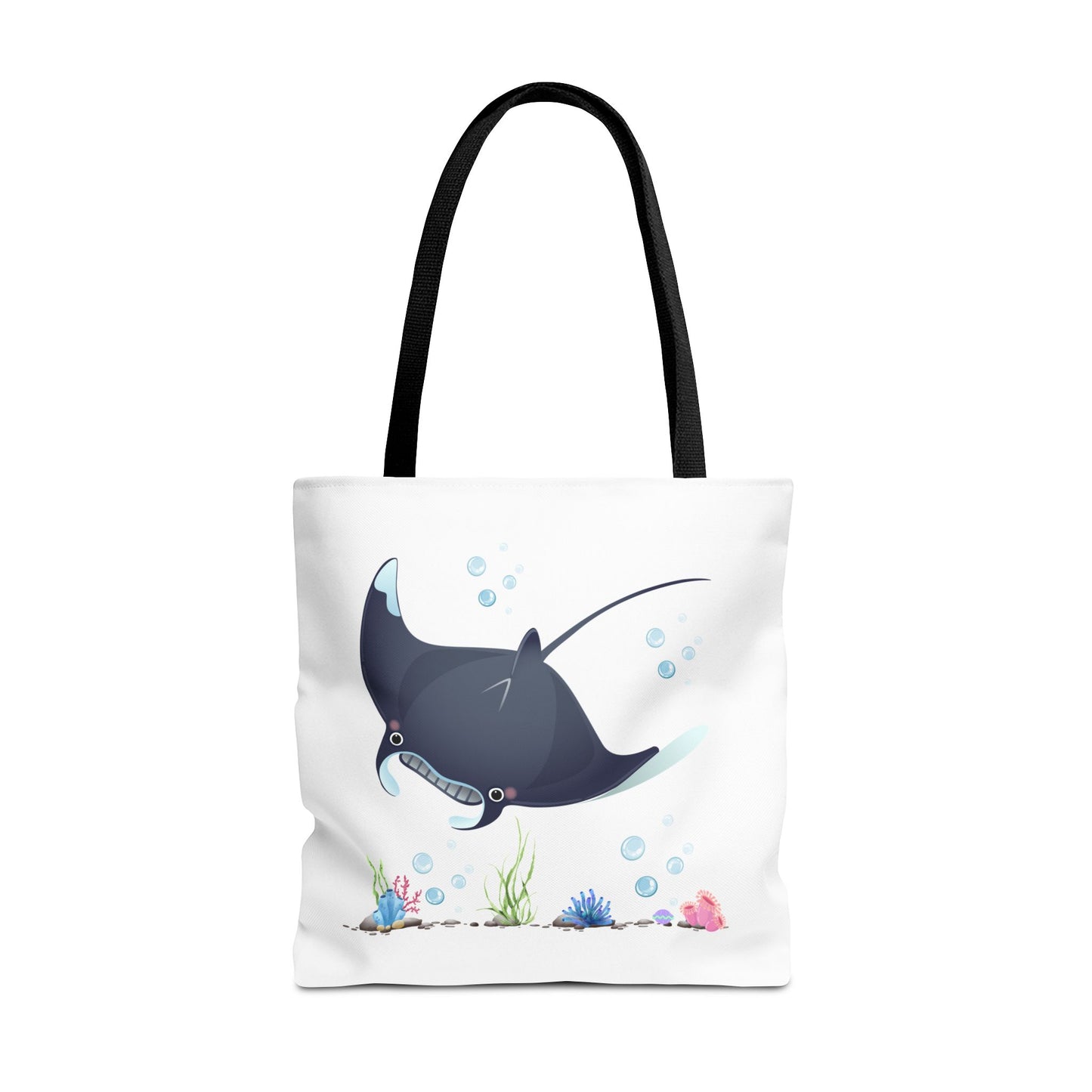 Manta ray with bubbles and coral reef Tote Bag