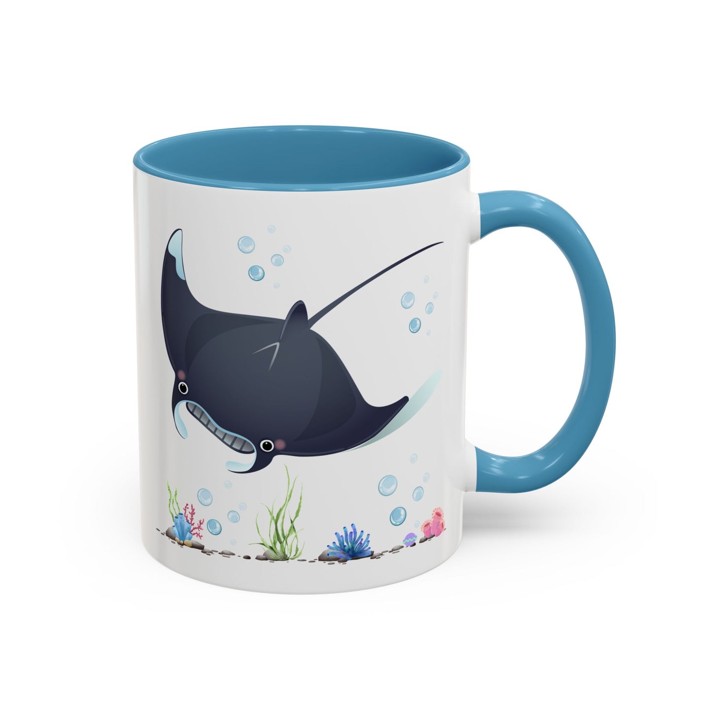 Manta ray with bubbles and coral reef Coffee Mug
