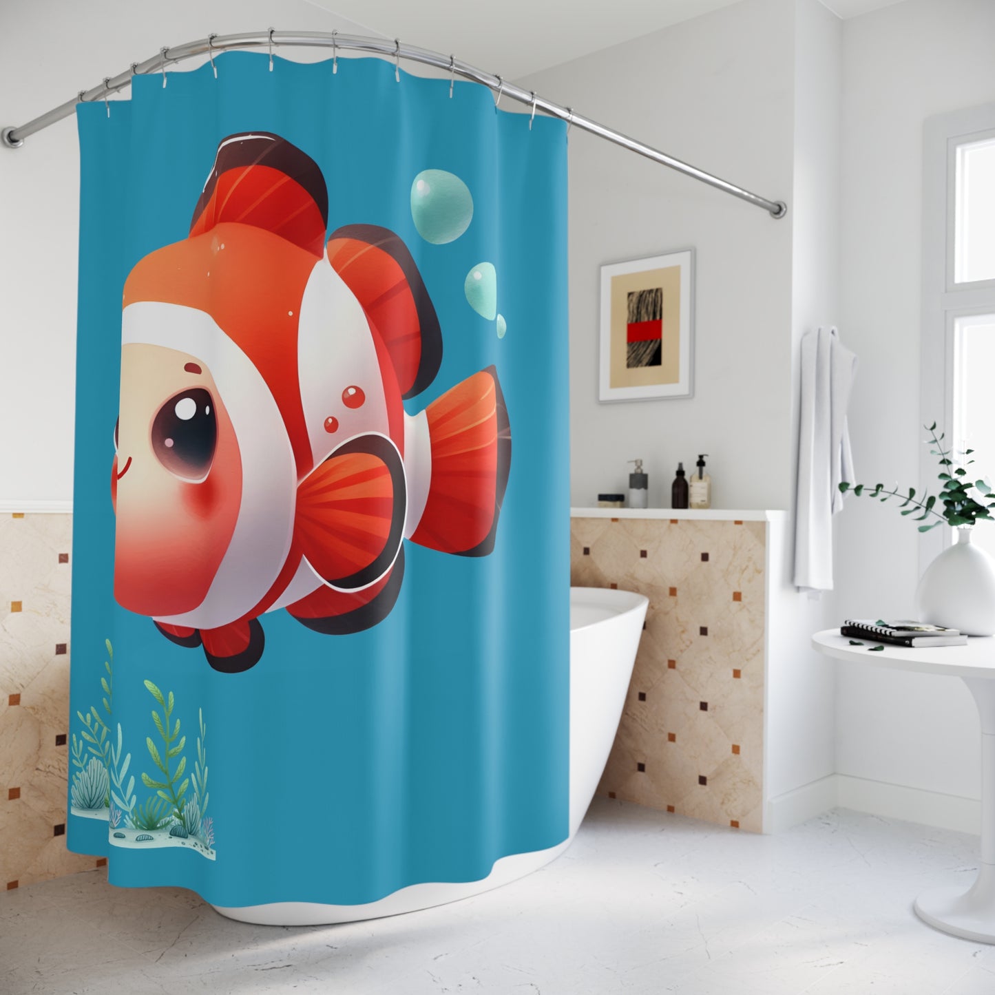 Cute Clownfish Shower Curtain — Kids Bathroom Ocean Theme