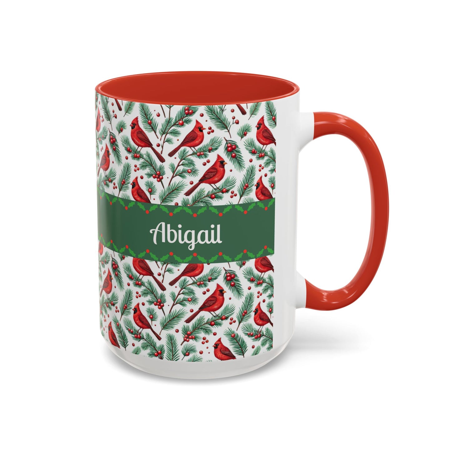 Personalized Holiday Coffee Mug, Festive Cardinal Mug, Custom Name Mug, Christmas Gift, Winter Decor, Drinkware