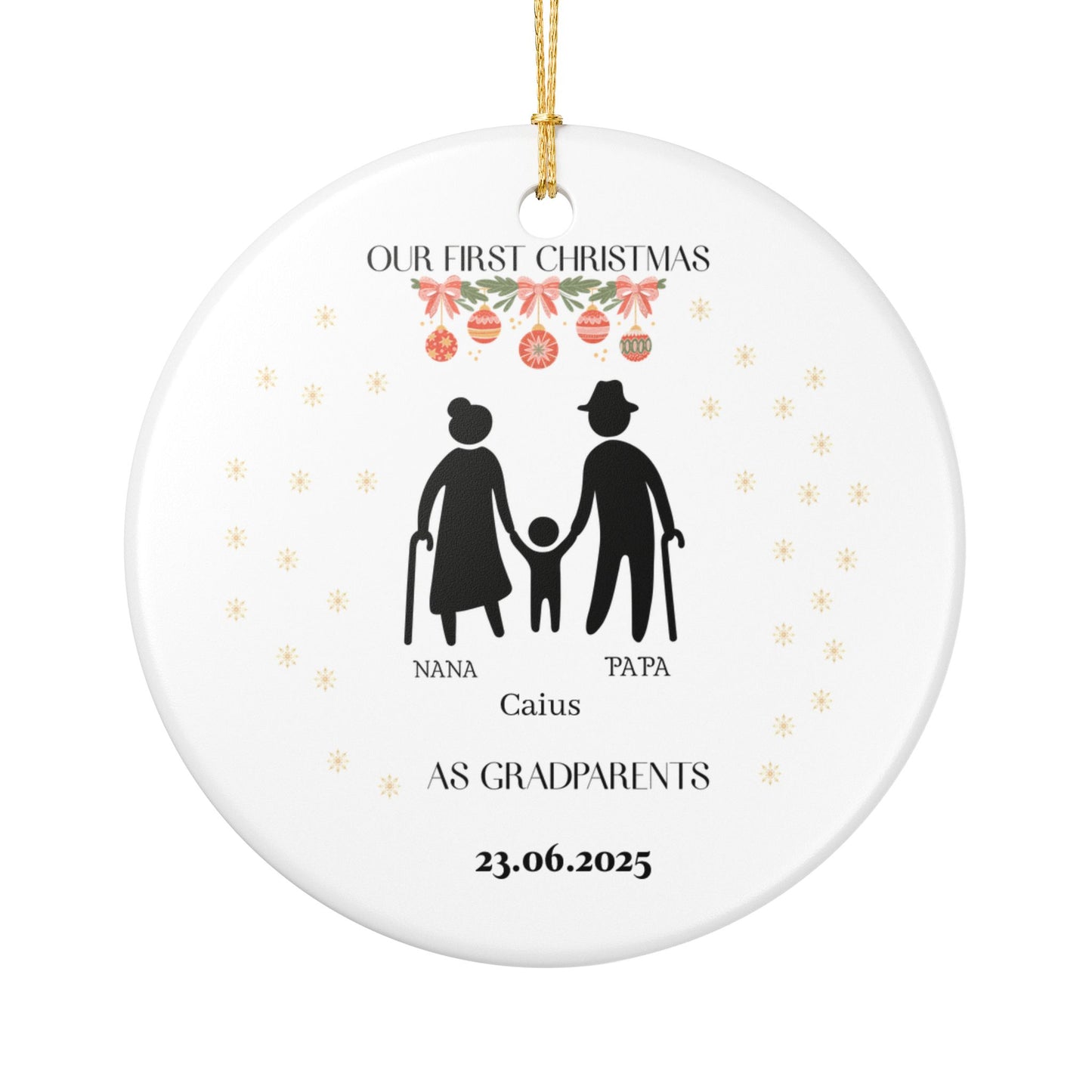 Personalized Ceramic Ornament, First Christmas as Grandparents Decor, 2023 Family Holiday Keepsake, Custom Gift for Nana and Papa