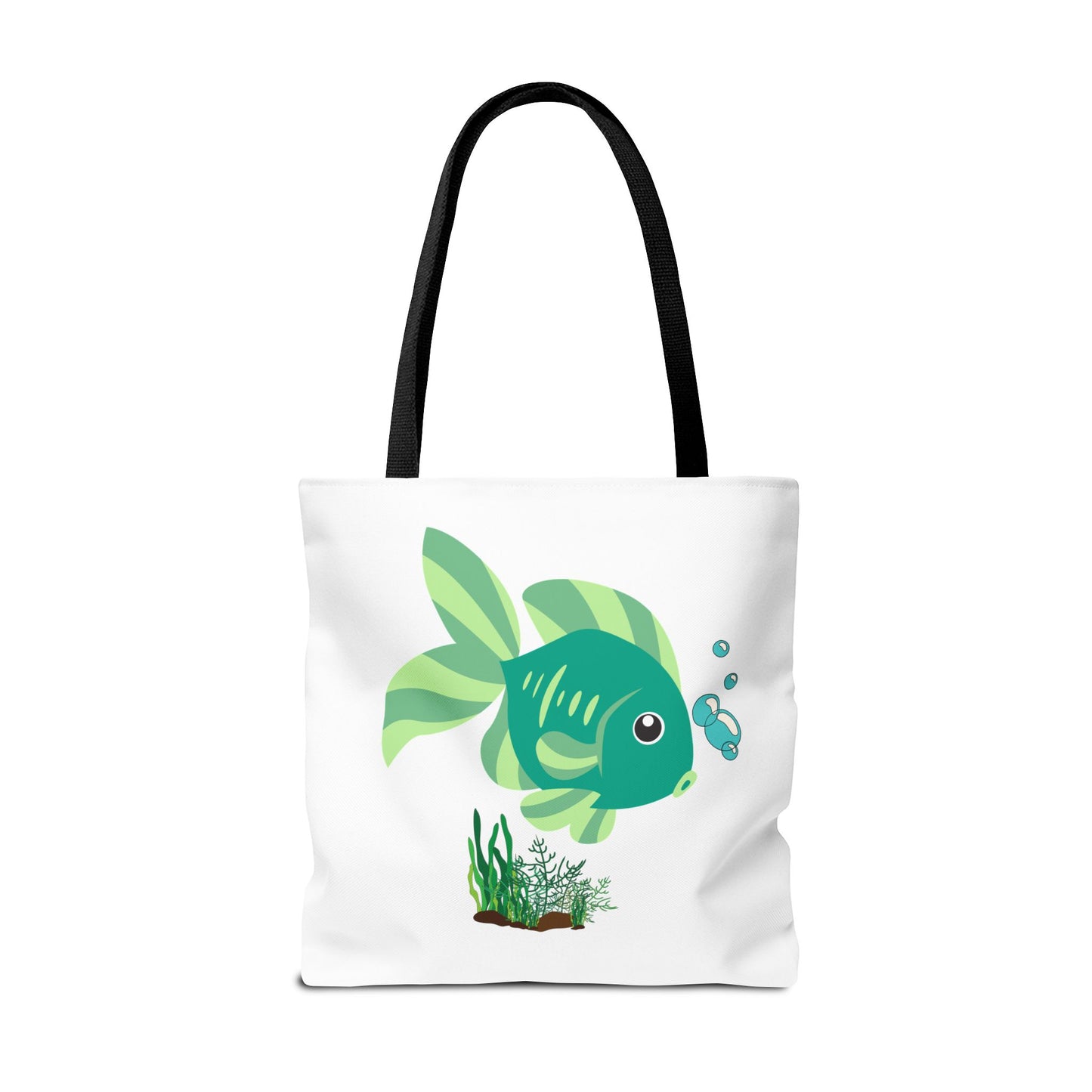 Green fish with bubbles and aquatic plants Tote Bag