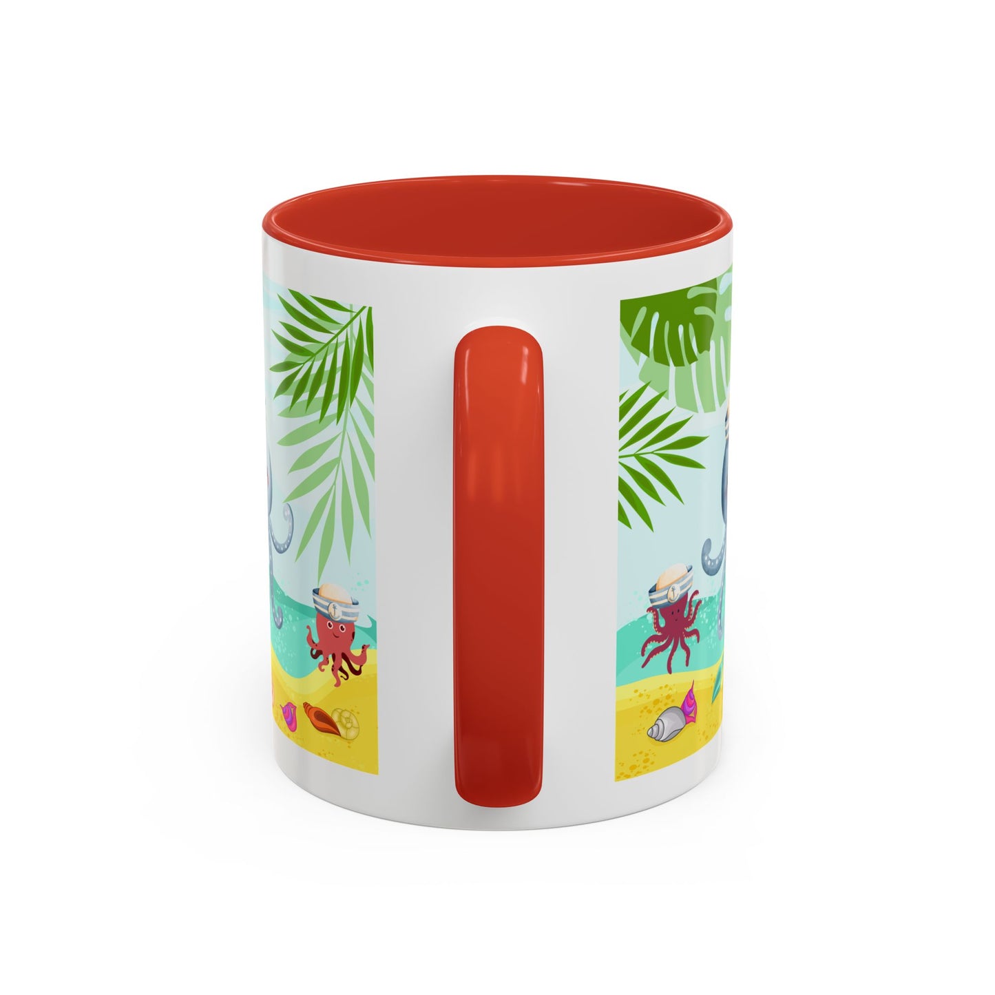Octopus on a beach scene with tropical Coffee Mug