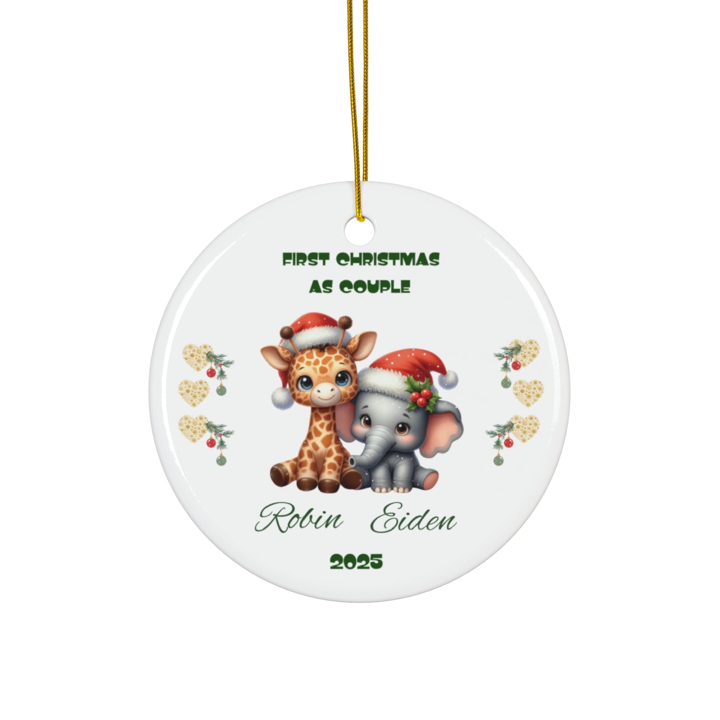 Personalized Couples Christmas Ornament, Cute Animal Design, First Christmas as Couple, Holiday Keepsake, Unique Gift for Him or Her
