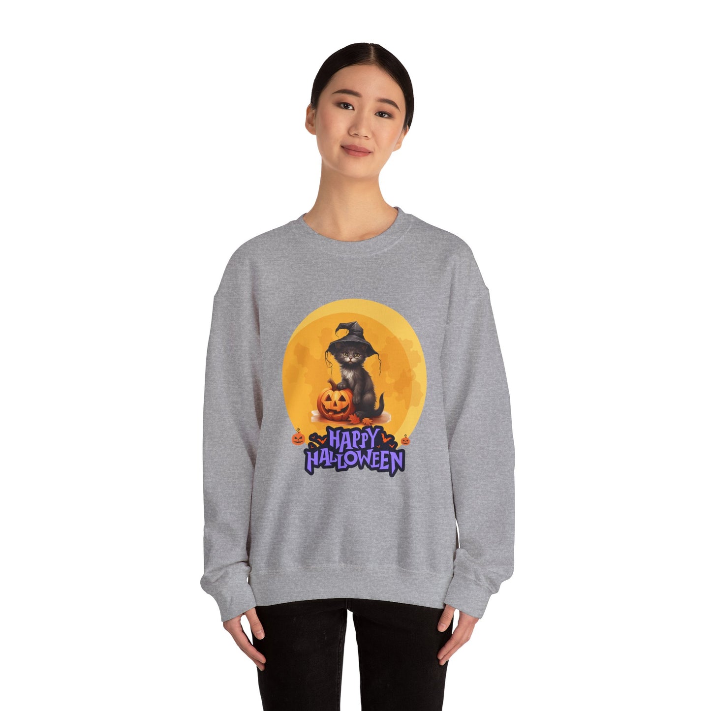 Halloween Cat Sweatshirt, Cozy Fall Sweater, Unisex Crewneck, Perfect for Halloween, Pet Lover Gift, Spooky Season Apparel