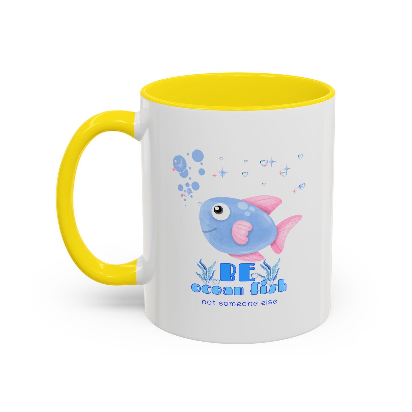 Cute cartoon fish with pink fins and bubble Coffee Mug