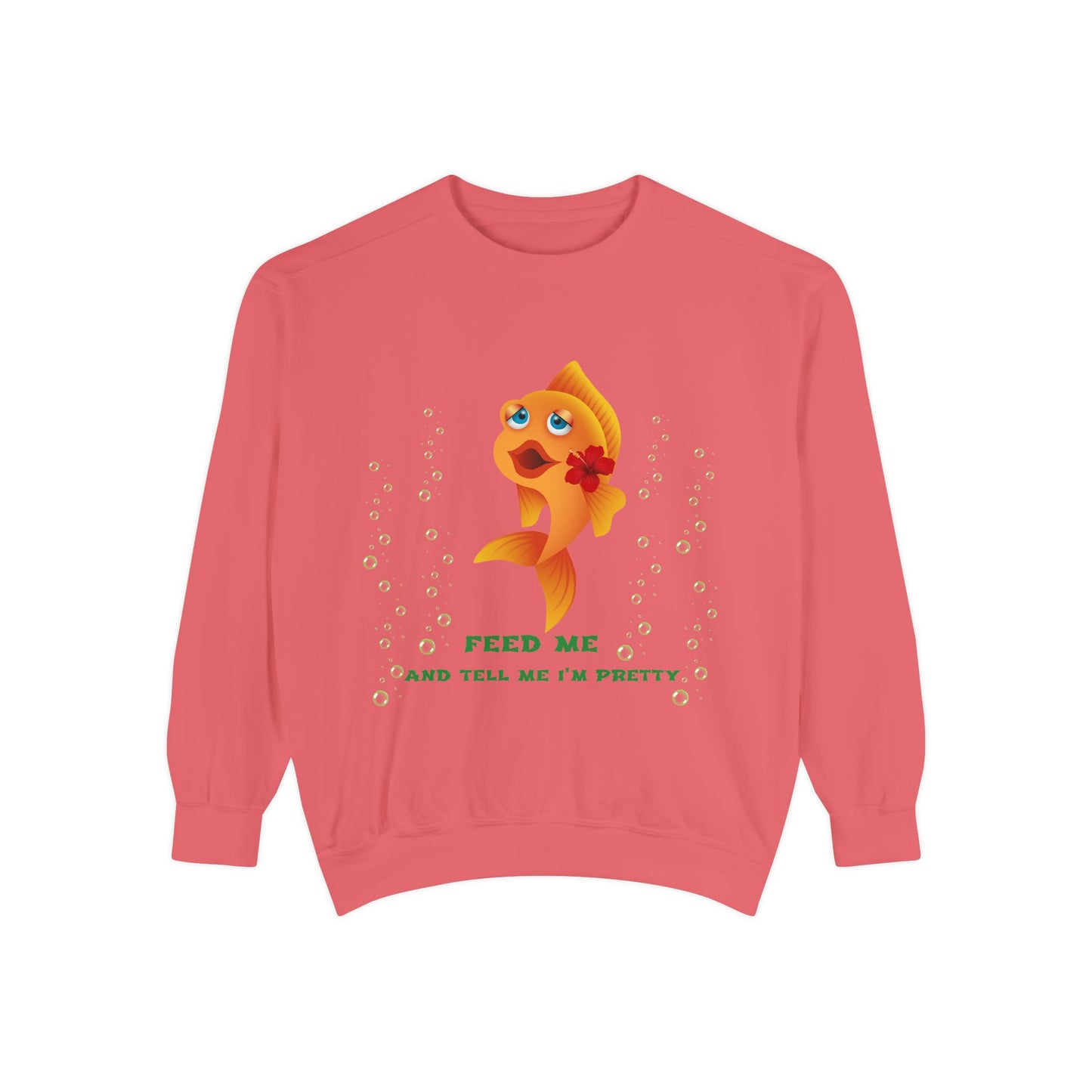 Cartoon goldfish with red lips and flower Unisex Garment-Dyed Sweatshirt