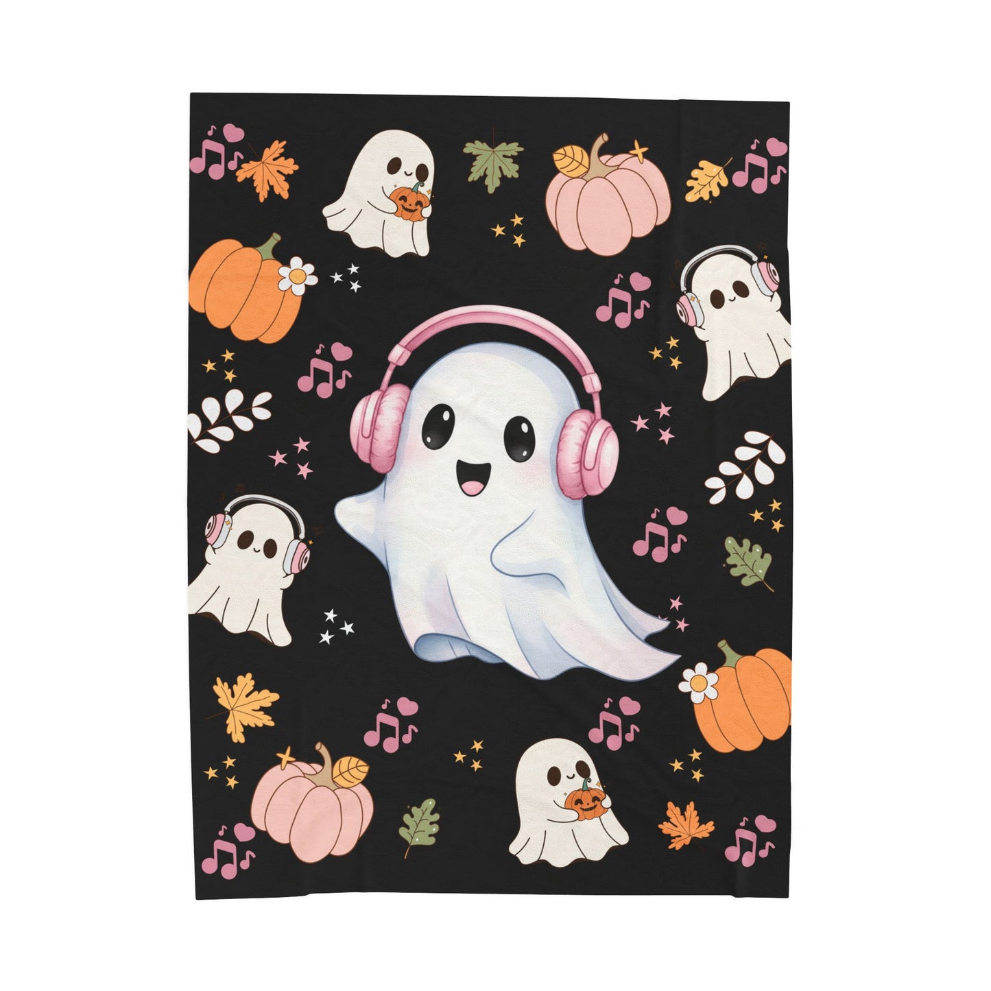 Cozy Halloween Ghost Blanket, Velveteen Plush Throw, Cute Fall Decor, Snuggle Blanket for Kids and Adults, Spooky Season Gift