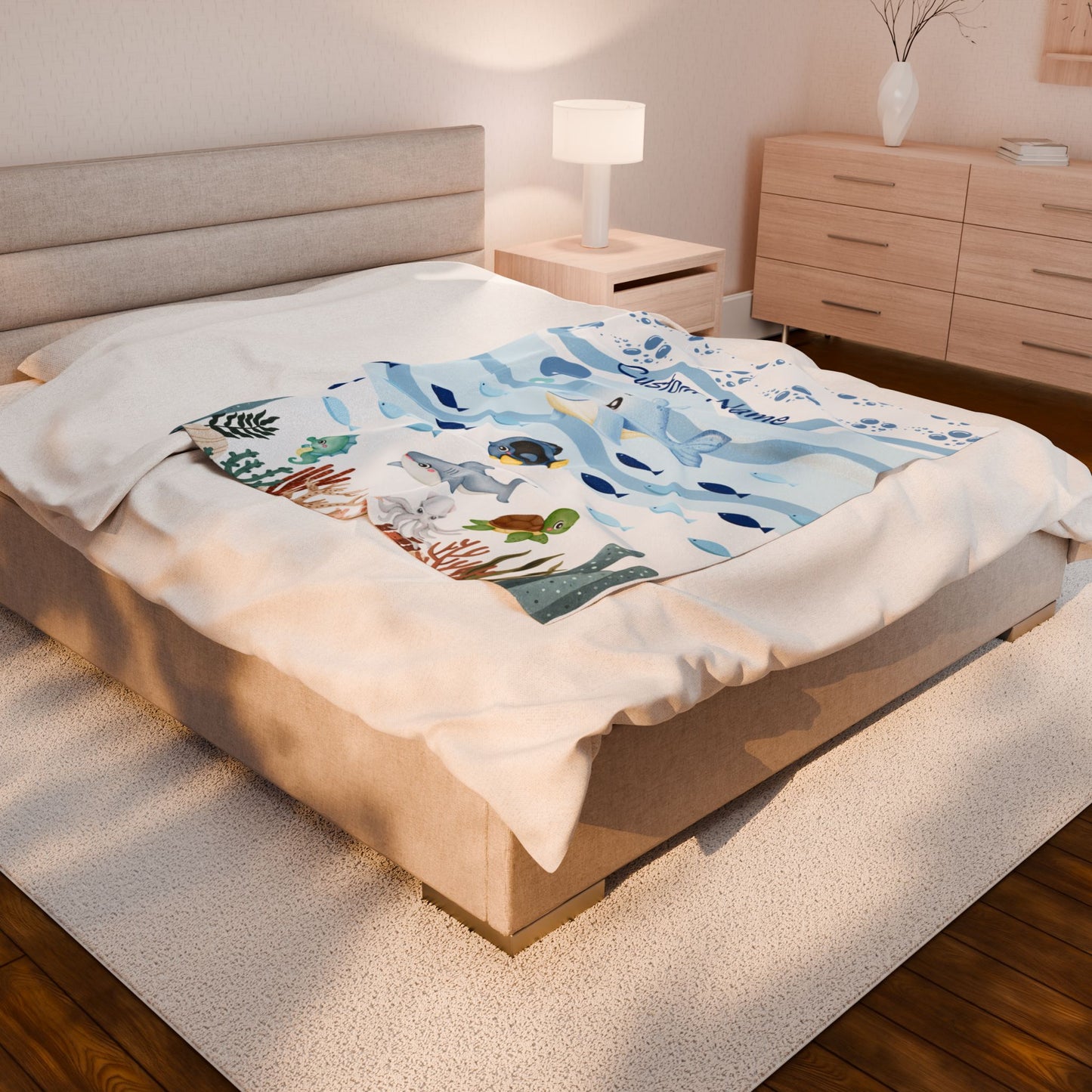Custom Whale Theme Velveteen Blanket for Kids, Cozy Throw, Personalized Gift, Nursery Decor, Ocean Lovers, Baby Shower