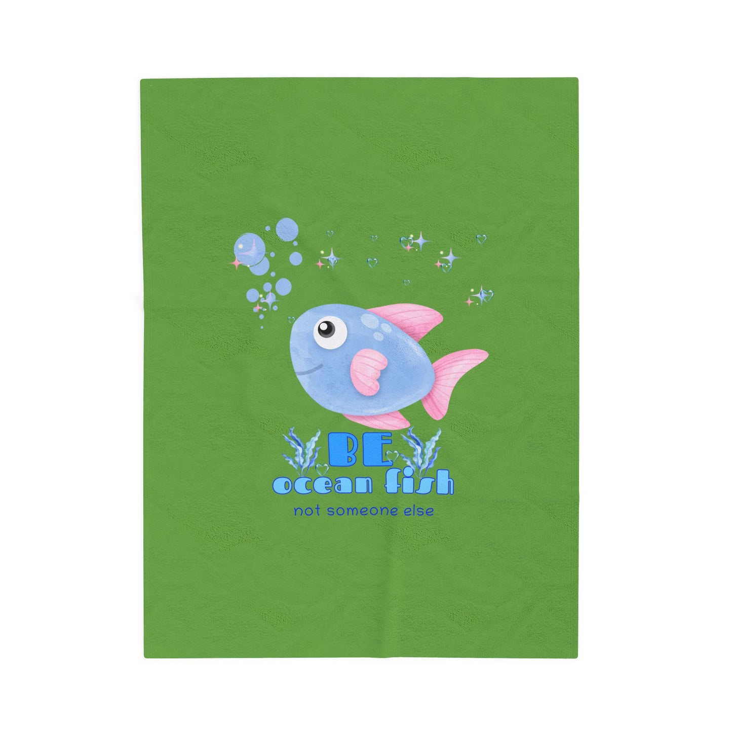 Cute cartoon fish with pink fins and bubble Velveteen Plush Blanket
