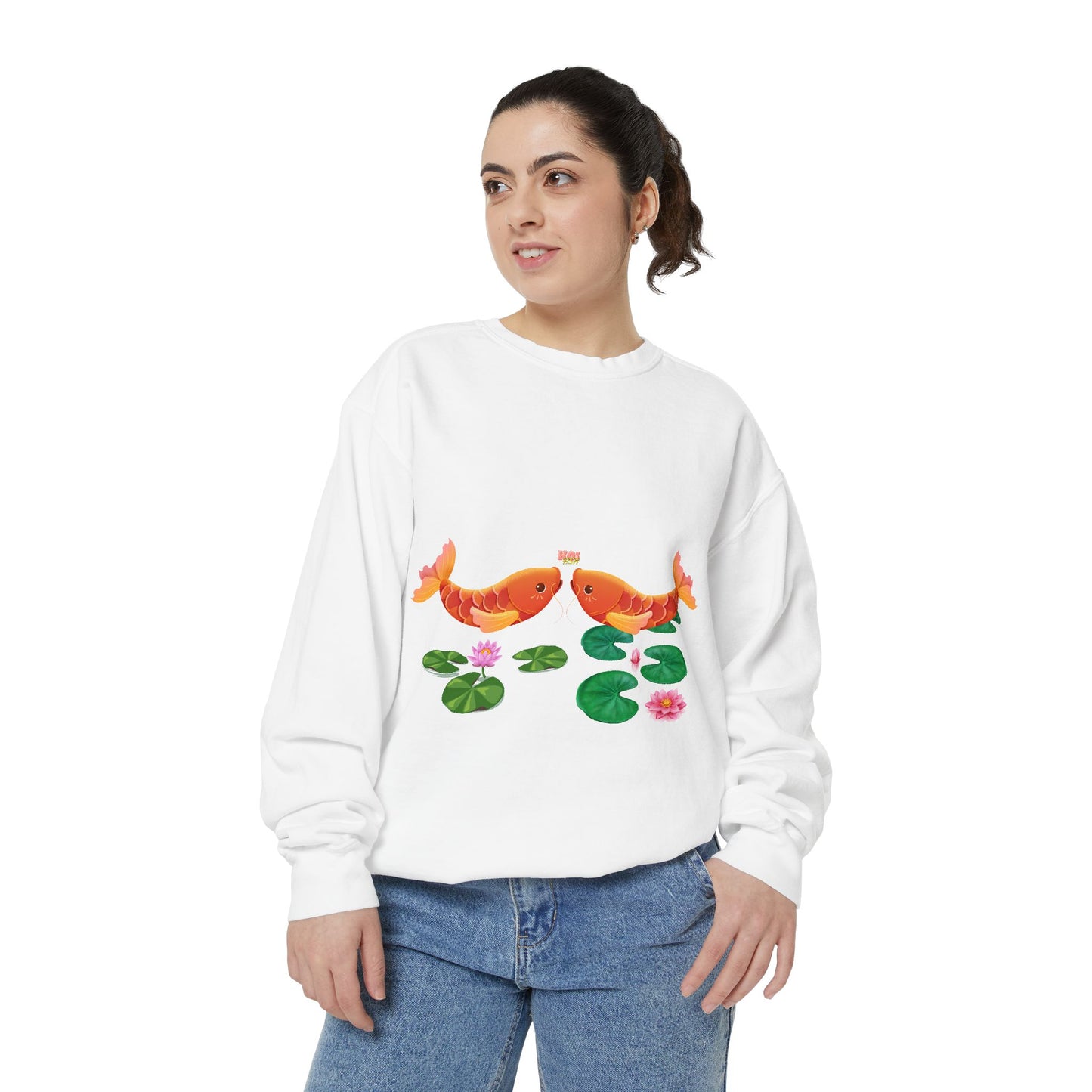 Golden koi fish with lotus flowers Unisex Garment-Dyed Sweatshirt