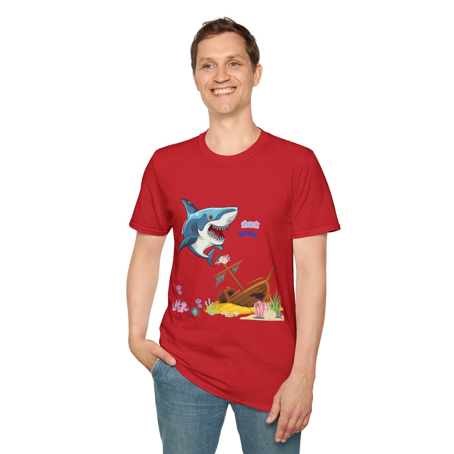 Shark Attack Graphic T-Shirt, Fun Summer Tee, Beach Vacation Top, Gift for Ocean Lovers, Marine Life Apparel