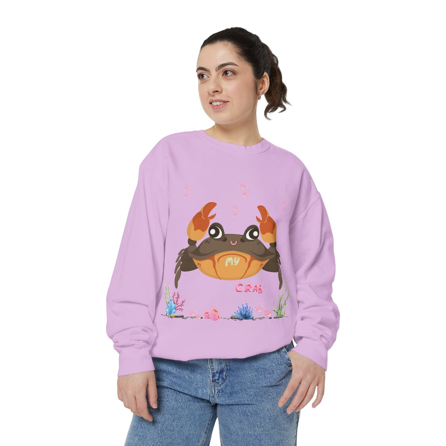 Crab with subtle bubbles and underwater flora Unisex Garment-Dyed Sweatshirt