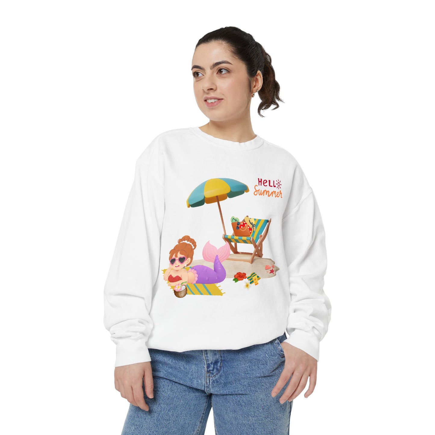 Mermaid lounging on a beach towel Unisex Garment-Dyed Sweatshirt