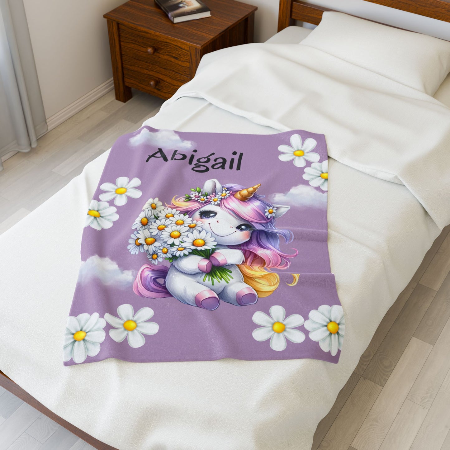 Personalized Unicorn Velveteen Plush Blanket | Soft Kids Gift, Nursery Decor, Cozy Throw, Birthday Present, Baby Shower