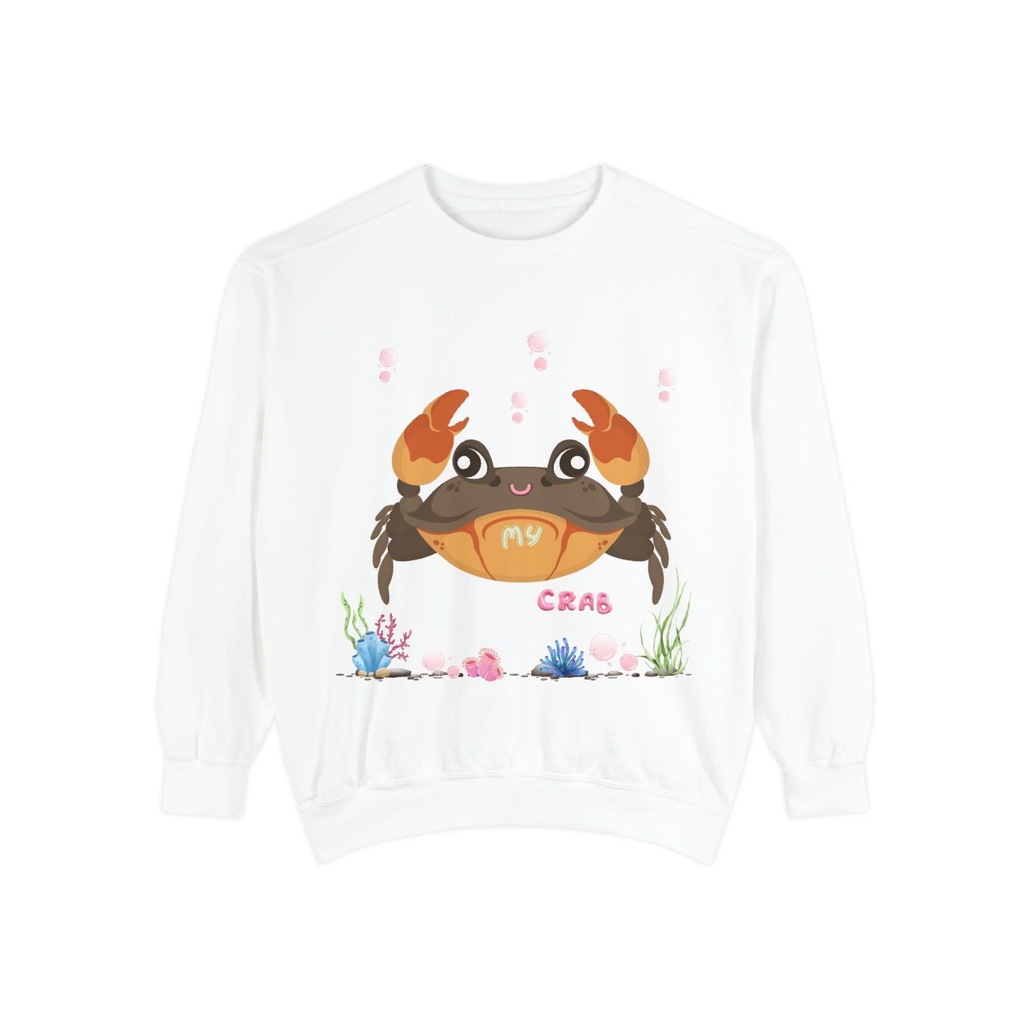 Crab with subtle bubbles and underwater flora Unisex Garment-Dyed Sweatshirt