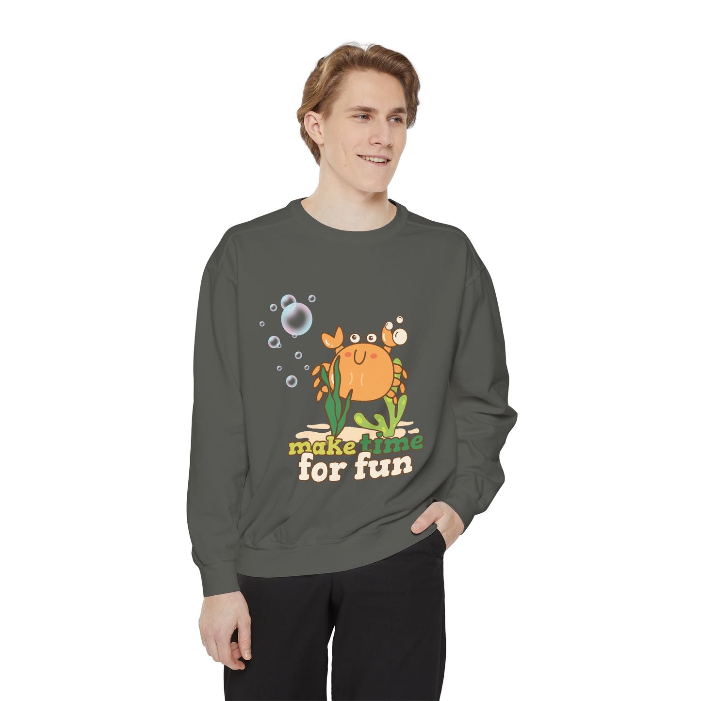 Cartoon crab lllusstration promoting joy and playfulness Unisex Garment-Dyed Sweatshirt