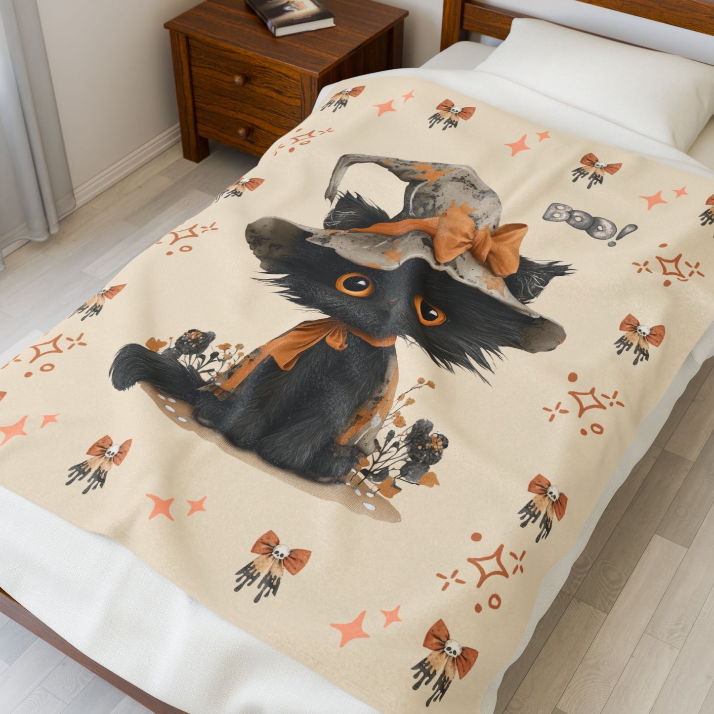 Cozy Cat-Themed Velveteen Plush Blanket - Warm Gift for Cat Lovers, Halloween Decor, Soft Throw for Comfort, Versatile Home Accessory
