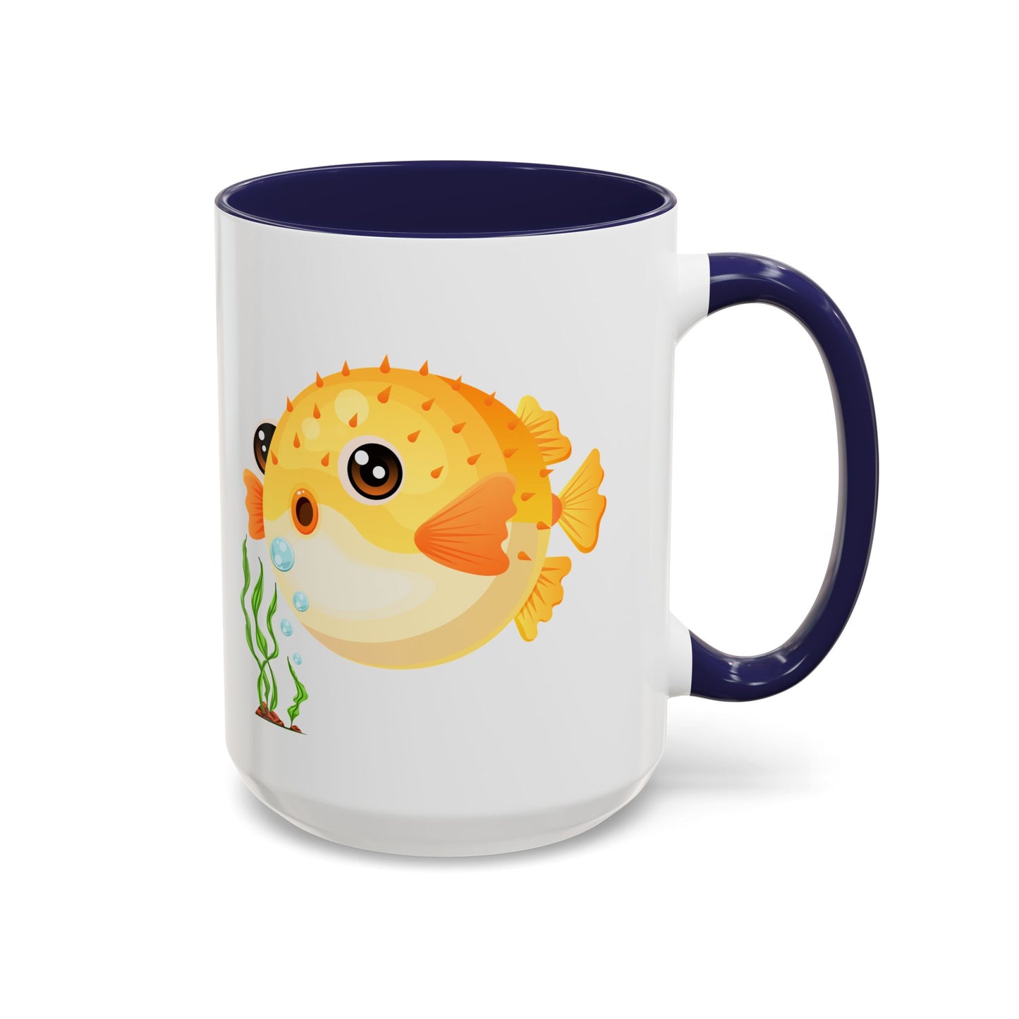 Cartoon Pufferfish with seaweed Coffee Mug