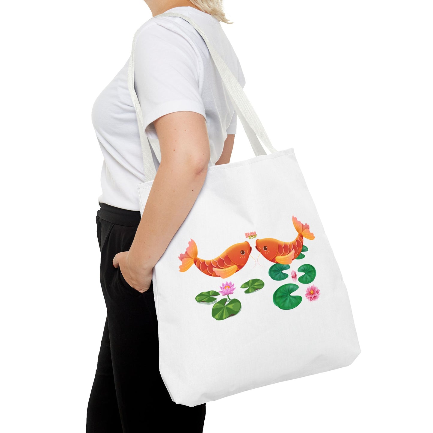 Golden koi fish with lotus flowers Tote Bag