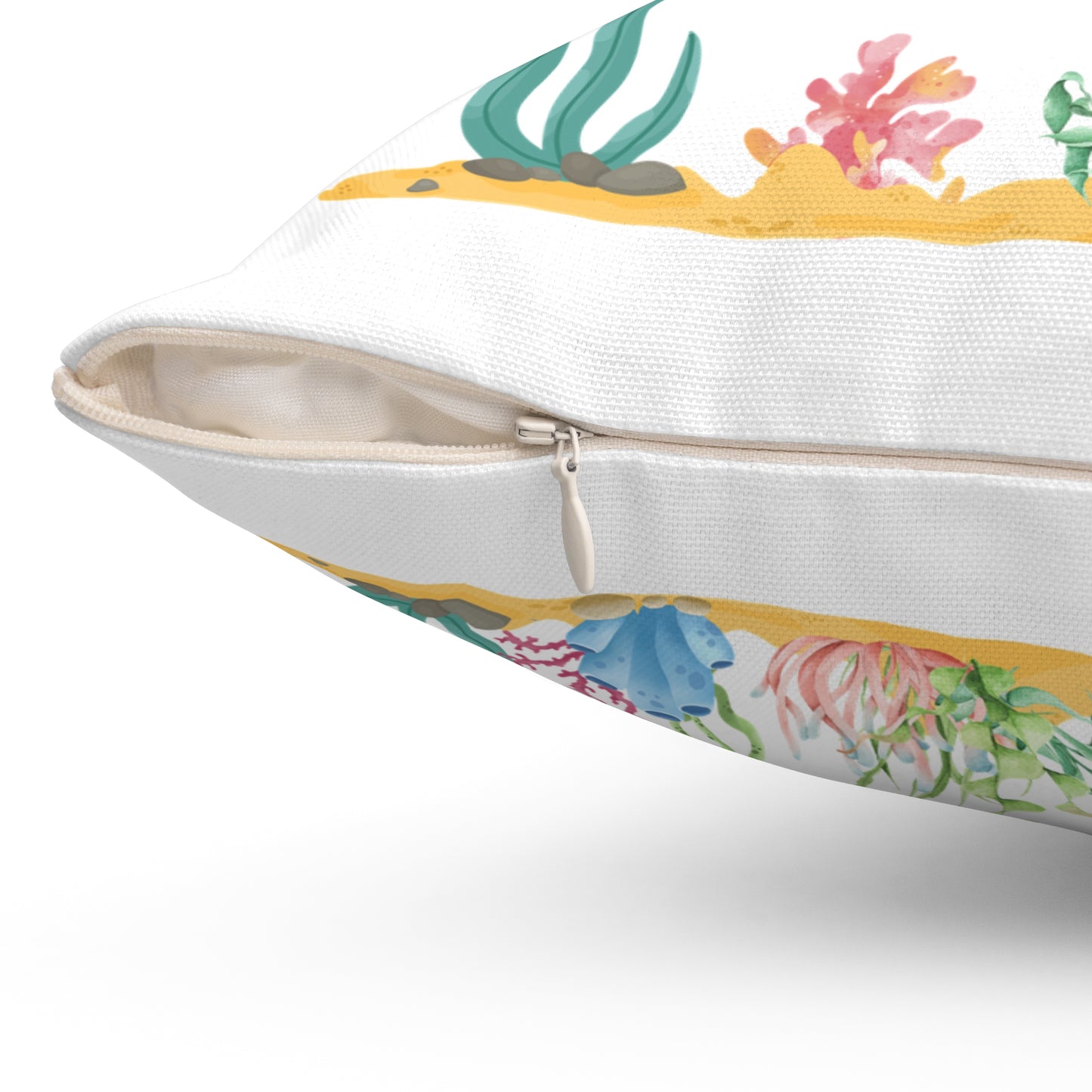 Turtle with seaweed and bubble Spun Polyester Square Pillow