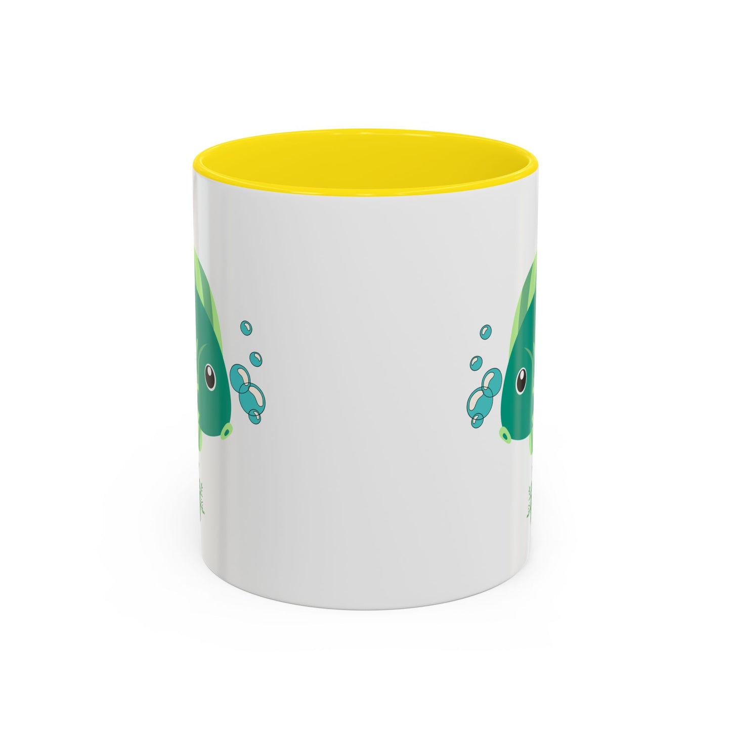 Green fish with bubbles and aquatic plants Coffee Mug