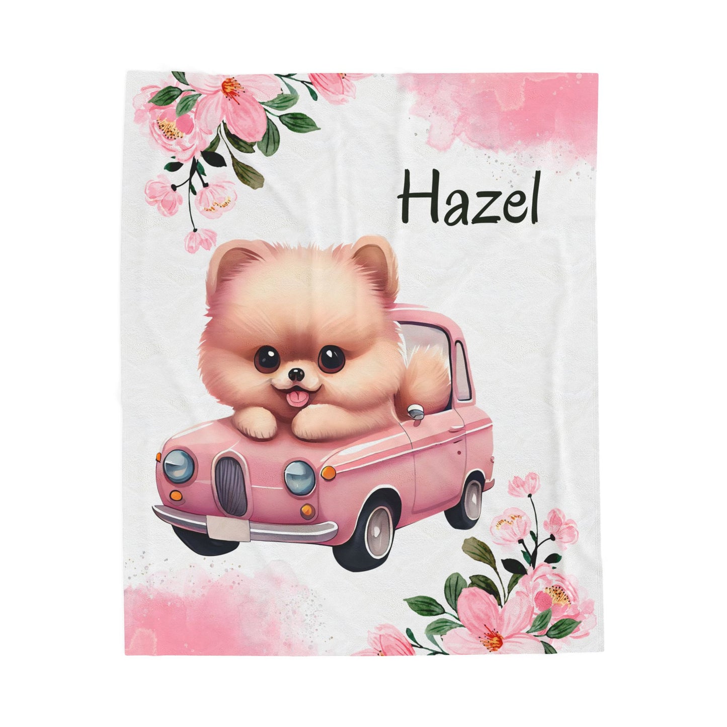 Personalized Plush Blanket with Cute Puppy Design, Soft Throw Blanket, Pet Lover Gift, Cozy Home Decor, Baby Shower Gift, Floral Accent