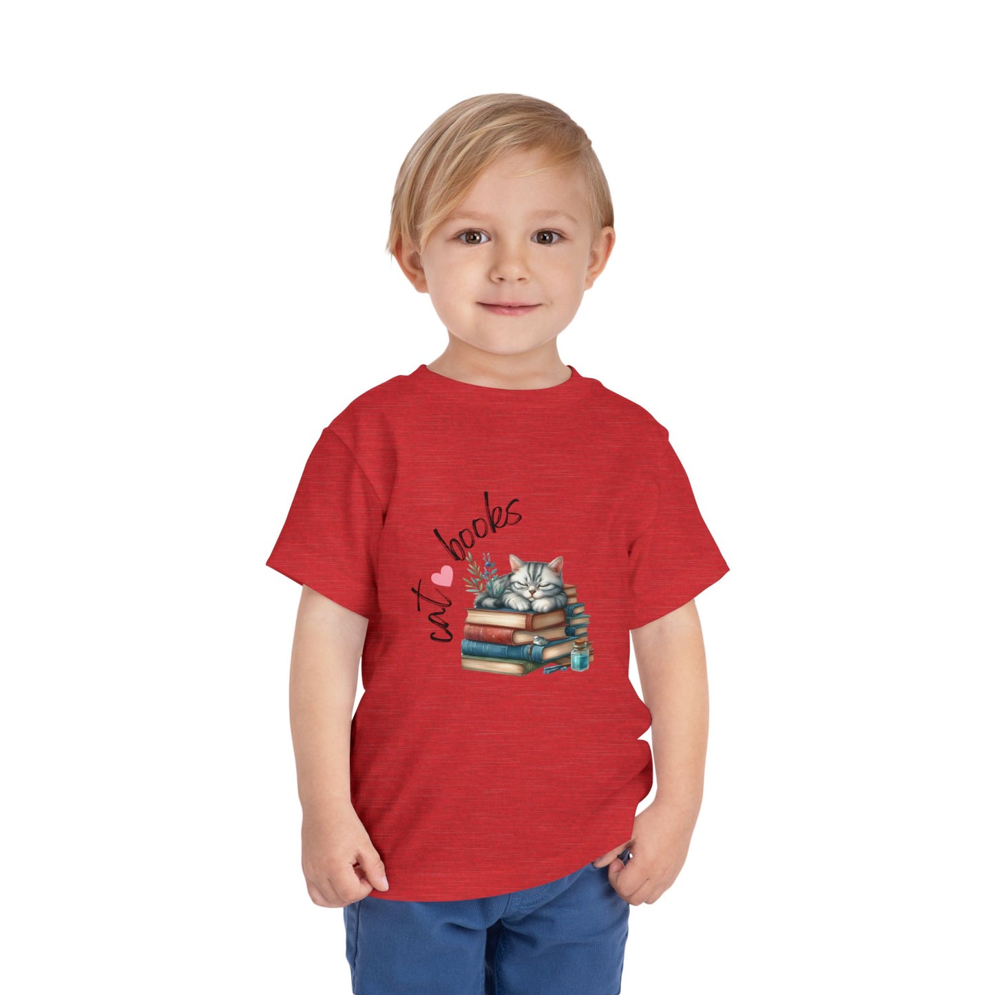 Cute Cat Books Toddler Tee, Kids Cat Lover Shirt, Bookworm Toddler T-Shirt, Gift for Cat Lovers, Fun Children's Apparel