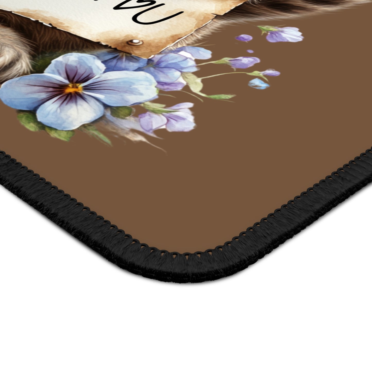 Gaming Mouse Pad — Cute Kitten Holding “I Love You” Card, Floral Cute Desk Mat for Cat Lovers