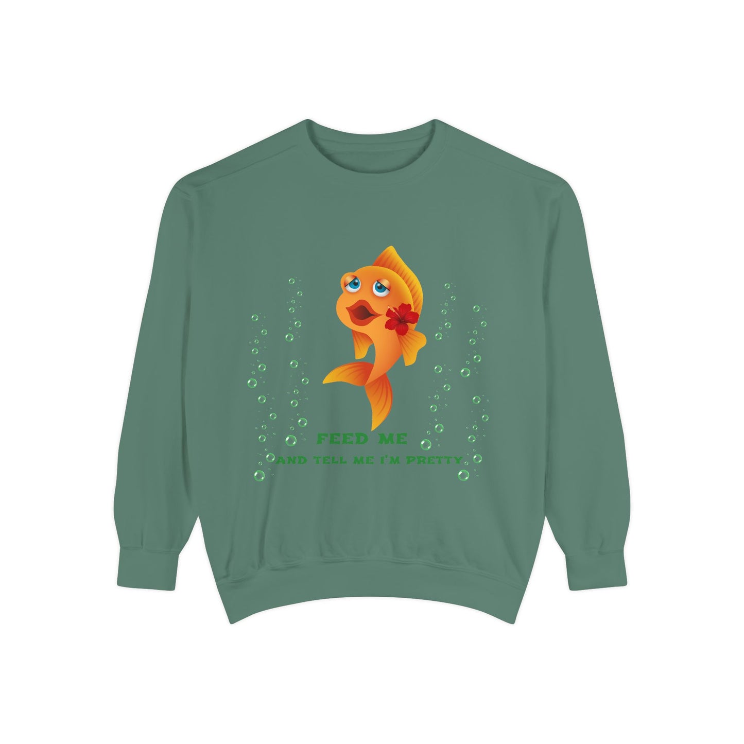 Cartoon goldfish with red lips and flower Unisex Garment-Dyed Sweatshirt