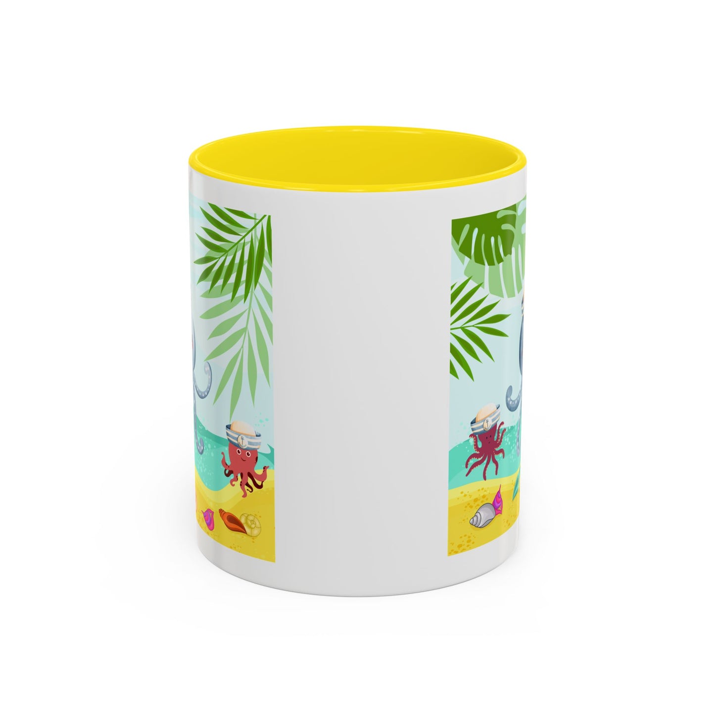 Octopus on a beach scene with tropical Coffee Mug