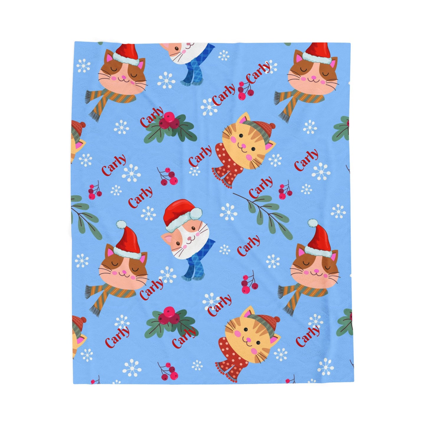 Festive Cat Plush Blanket - Cozy Holiday Throws, Winter Decor, Personalized Gift, Kids Bedding, Cat Lover Gift
