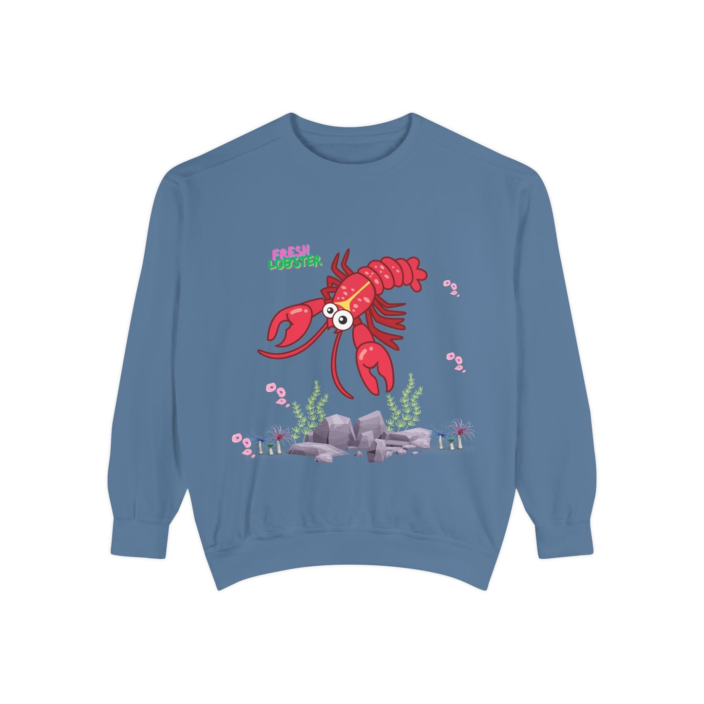 Friendly red lobster big eyes and yellow strip Unisex Garment-Dyed Sweatshirt