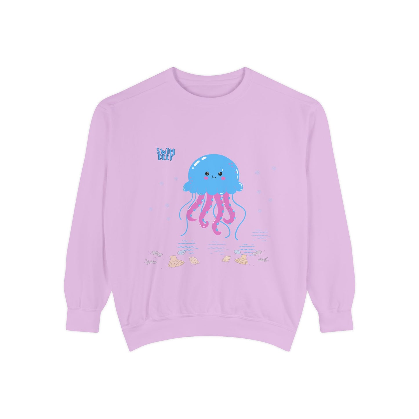 Blue jellyfish with pink tentacles Unisex Garment-Dyed Sweatshirt