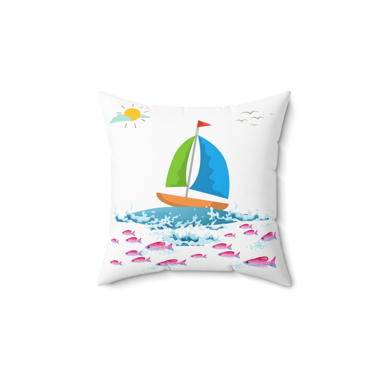 Sailboat and Red fish Spun Polyester Square Pillow