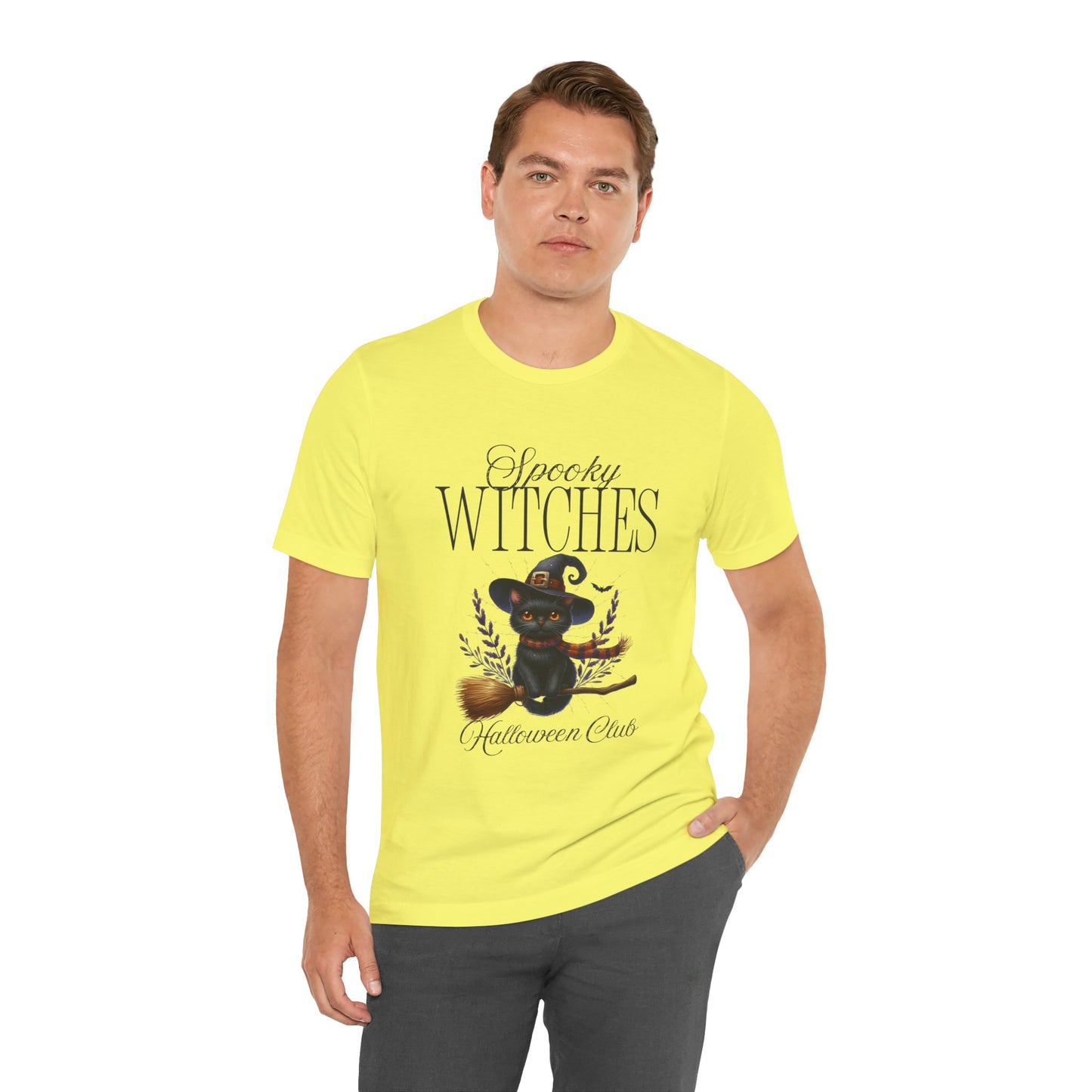 Spooky Witches Halloween Tee, Unisex Short Sleeve Shirt, Witch T-Shirt, Halloween Costume Top, Cat Lovers Gift, Fall Fashion