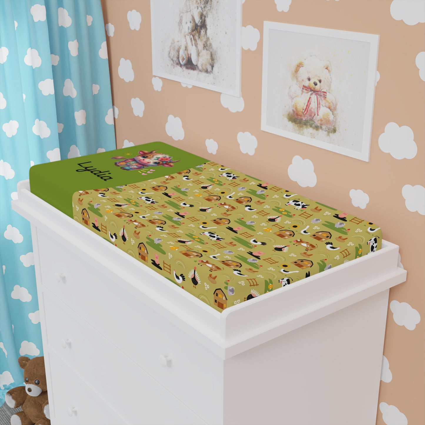 Personalized Safari Animal Baby Changing Pad Cover — Custom Name Nursery Accessory