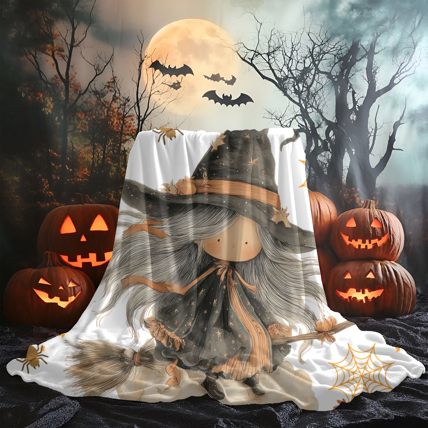 Cozy Witchy Velveteen Plush Blanket | Fall Decor, Halloween Gift, Soft Throw, Decorative Blanket, Warm Blanket